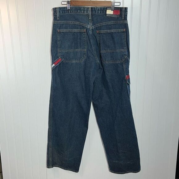 Tommy Hilfiger Vintage Carpenter Jeans Mens 34X32 Baggy Spell Out Wide Leg Y2K - Picture 6 of 10